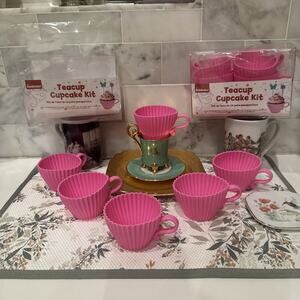 New Teacup Cake Molds with Box 12 Cups Hot Pink Bake and Serve Cupcake Open Box